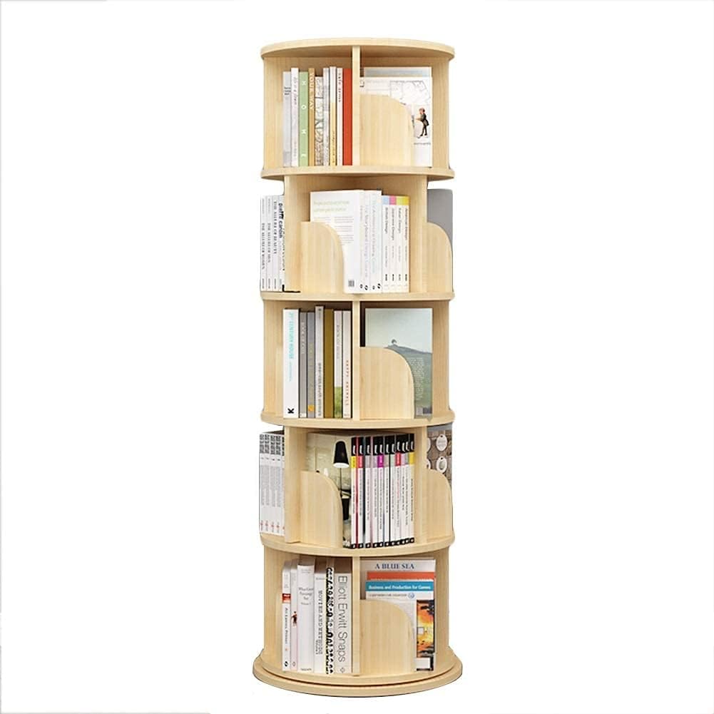 Katzowen Bookshelves for Kids Rotation Round Wooden Corner Bookcase for Books Storage Display, Space Saving/Small Footprint (Size : 5-Tier)