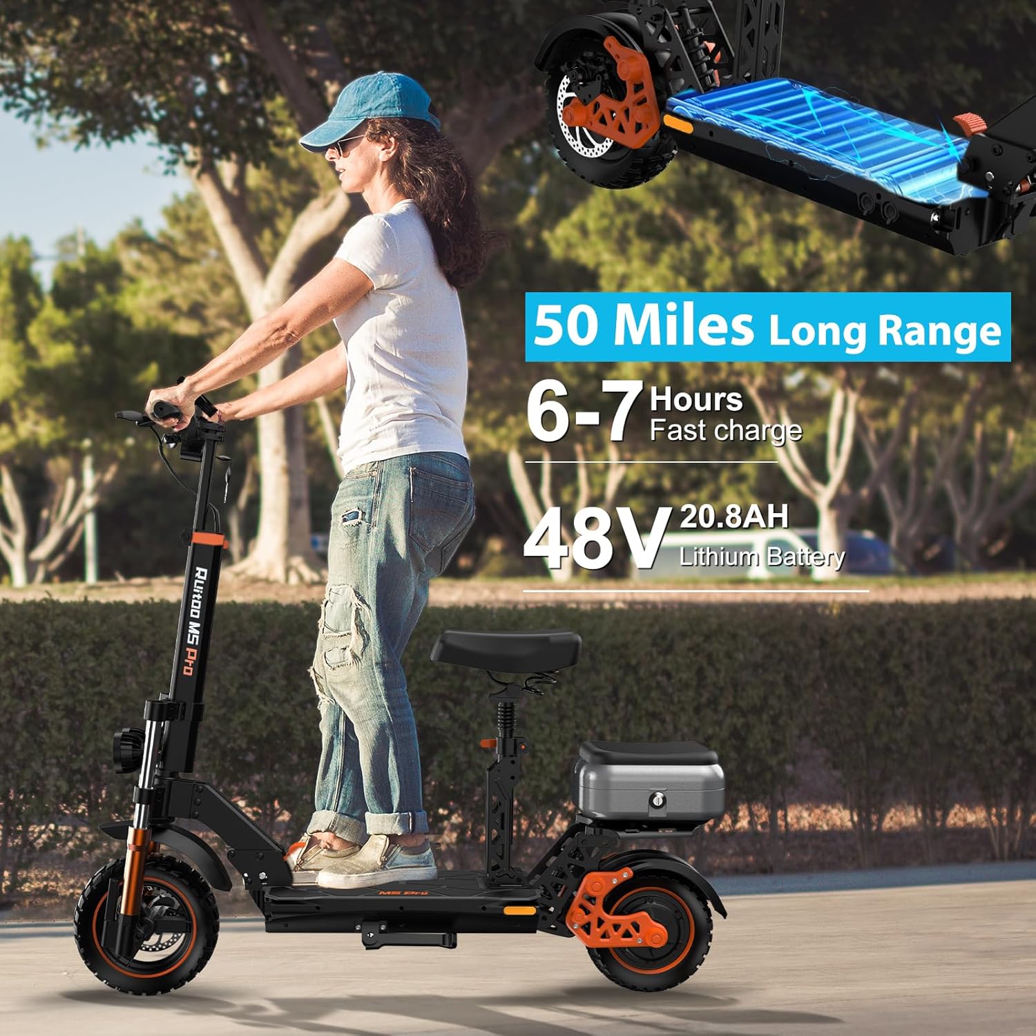 Electric Scooter Adults, 1600 W Motor Up to 50 Miles Range & 40 MPH Top Speed, 10