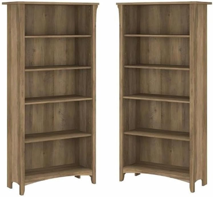 Home Square 5 Shelf Engineered Wood Bookcase Set in Reclaimed Pine (Set of 2)