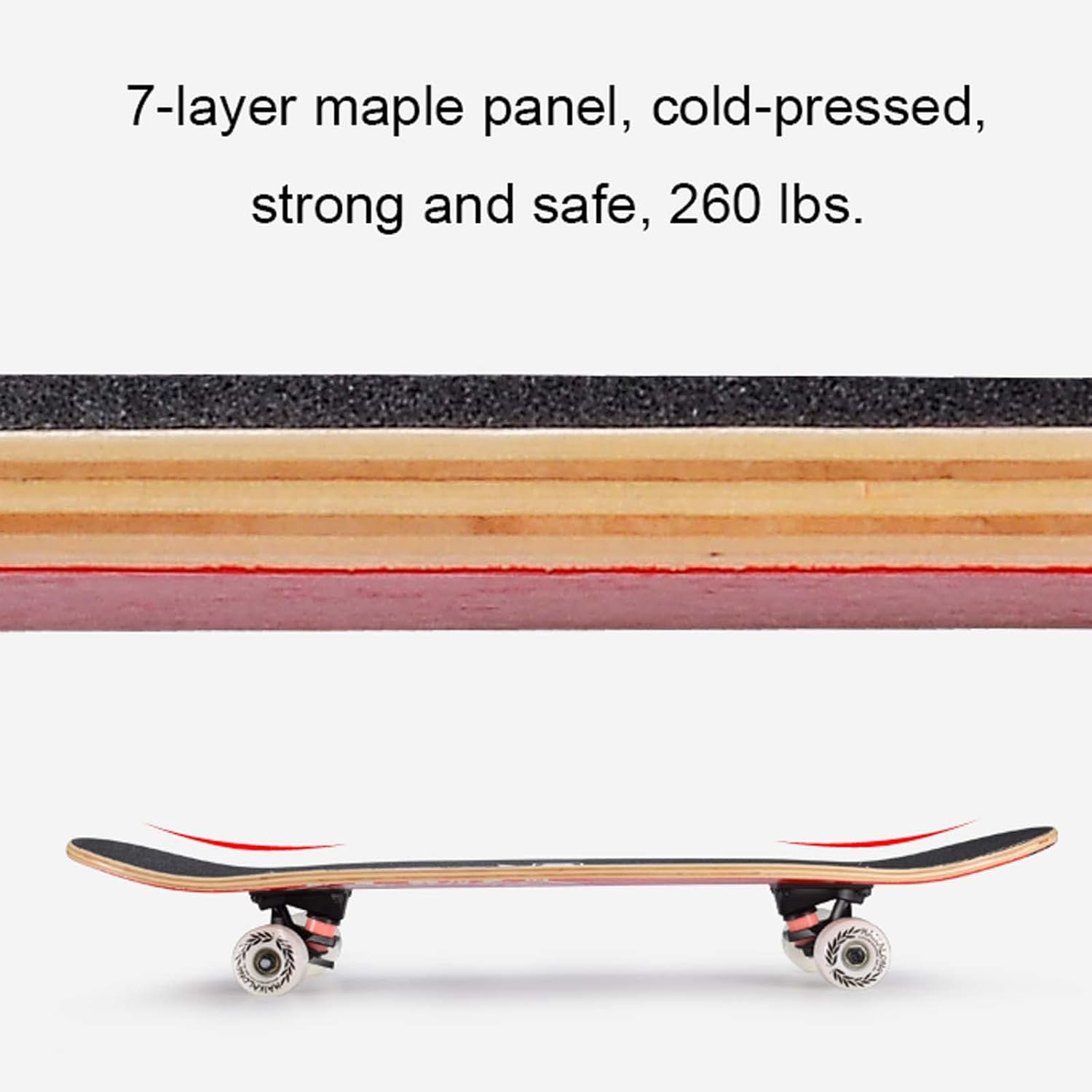 Skateboard - 31Inch Standard Skateboards for Kids Boys Girls Youths Beginners Starter, 7 Layer Maple Double Kick Concave Skateboard