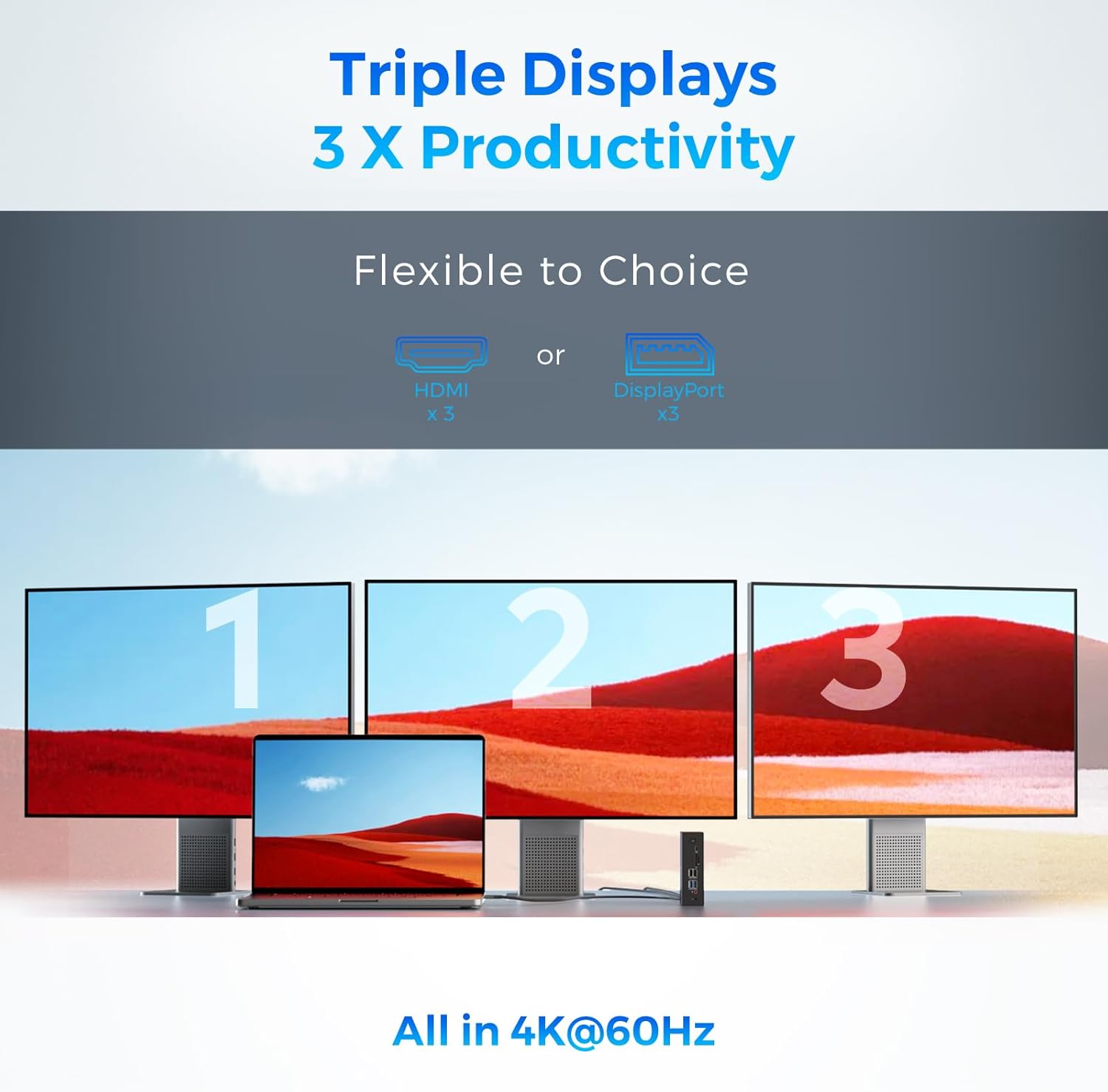 UtechSmart 3 Monitor 18 in 1 Docking Station 4K@60Hz Thunderbolt 3/4 USB-C Windows & MacBook Grey