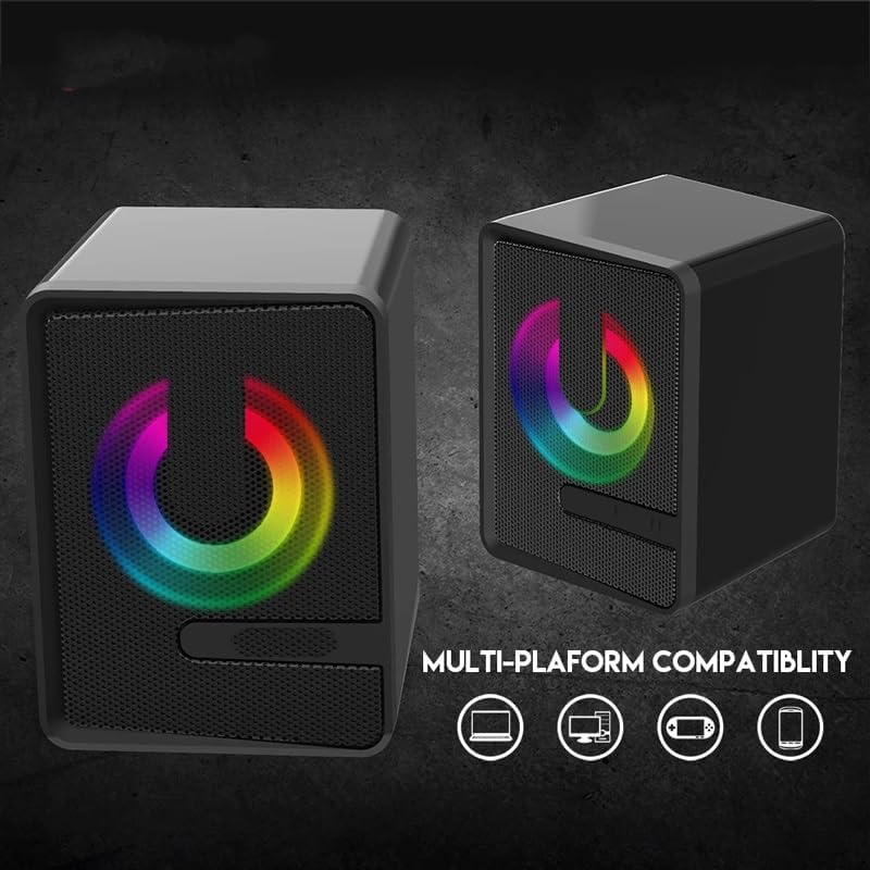 JSEIAJB Computer Speaker Wired Subwoofer Stereo Full-Range Portable Mini RGB Speaker for Laptop Desktop Computer