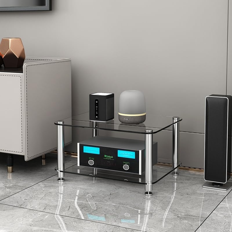 LIHDNGXM 1/2/3/4-Tier Audio Rack Tower with Tempered Glass Shelves Stereo Rack AV Media Stand AV Equipment Cabinet Stereo Receiver Display Stand CD Record Player(Clear Glass