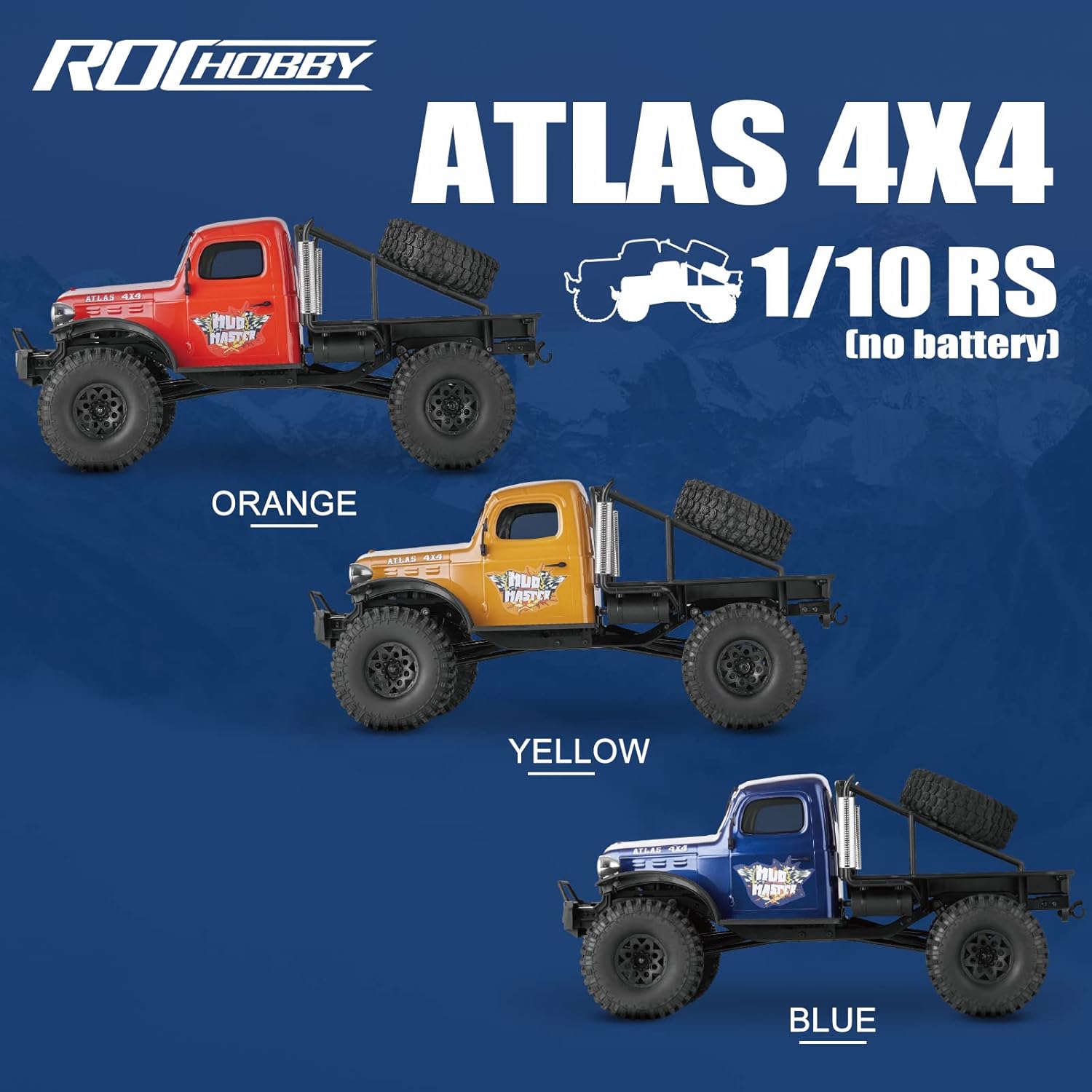 Fms Rochobby 1/10 Atlas Ready Set RC Crawler RC Truck 4X4 with Lighting, 2.4GHz Radio,Ball Bearing, Metal-Gear Full,4 Link Suspension,Rapid Separation Car Body for Adult(Blue)