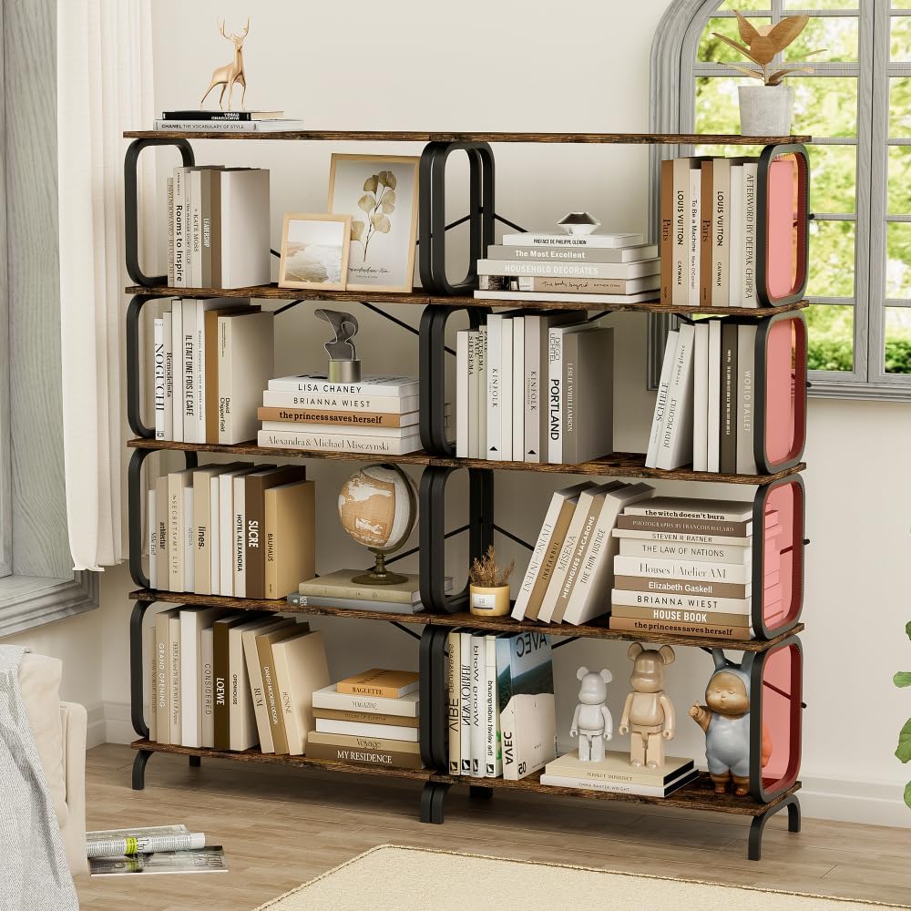 LICOME 5 Tier Book Shelf, Bookcase Standing Rack Home Office Open Bookshelf,Shelves for Living Room, Office Shelf,Vintage Industrial Style Bookshelf with Metal Frame (Black)
