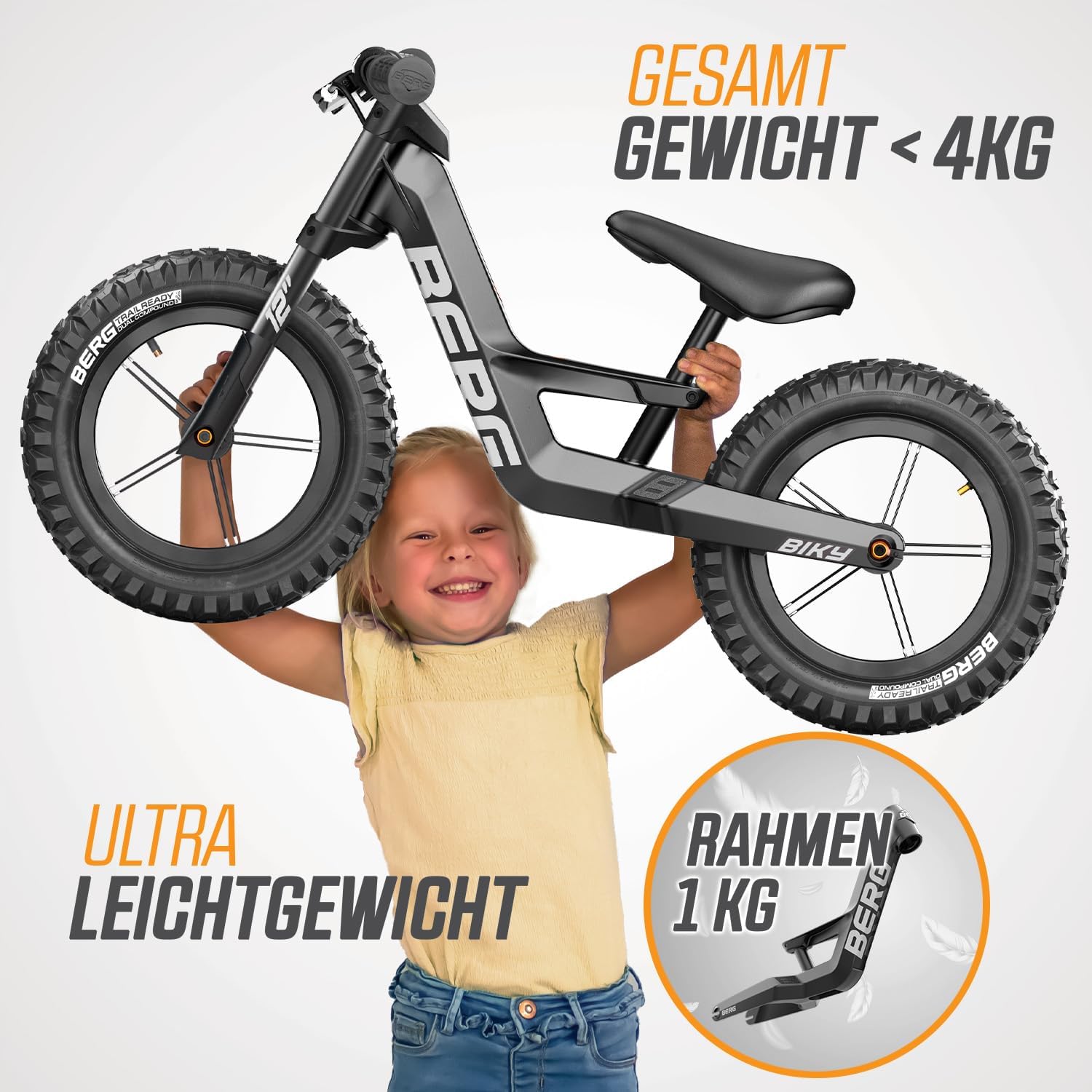 Berg Unisex Youth Black Biky Cross Balance Bike with Handbrake from 2 Years, One Size