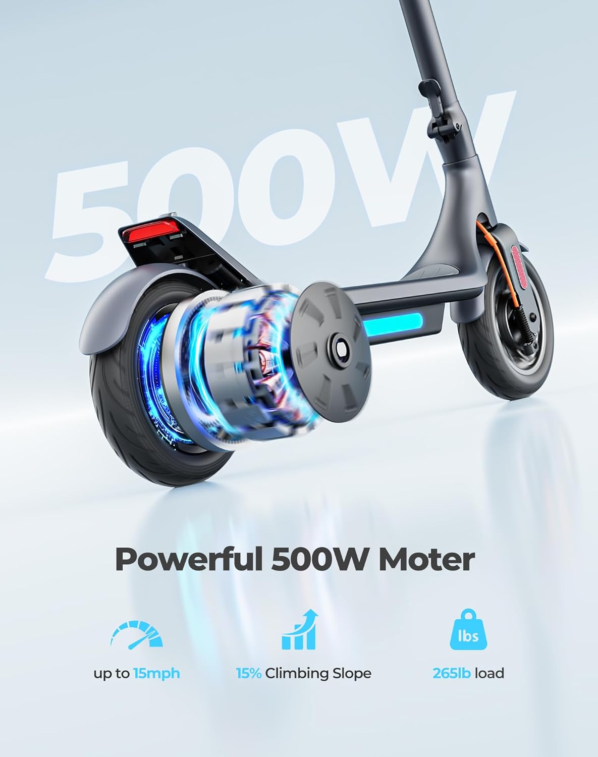 Electric Scooter, Electric Scooter Adults 500W,31 Miles Long Range,10in Tubeless Tires, 15.5mph E Scooter with Smart APP Control for Commuting, Outdoor, Short Travel Gift