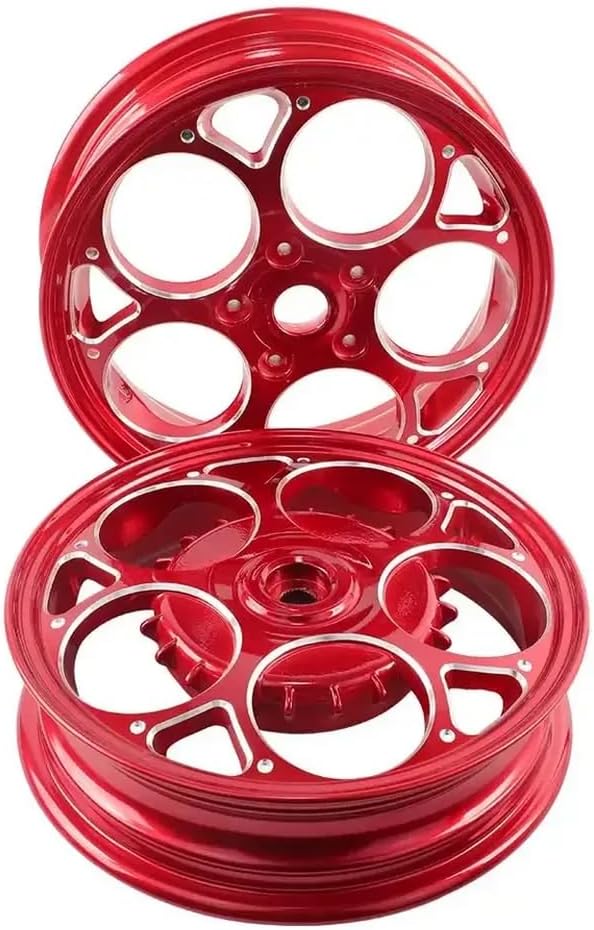 2PCS 12 Inch Aluminum Rim Wheel Hub Tire Set Front and Rear Compatible with 150 Sprint Scooter Replacement Spare Parts(Red)