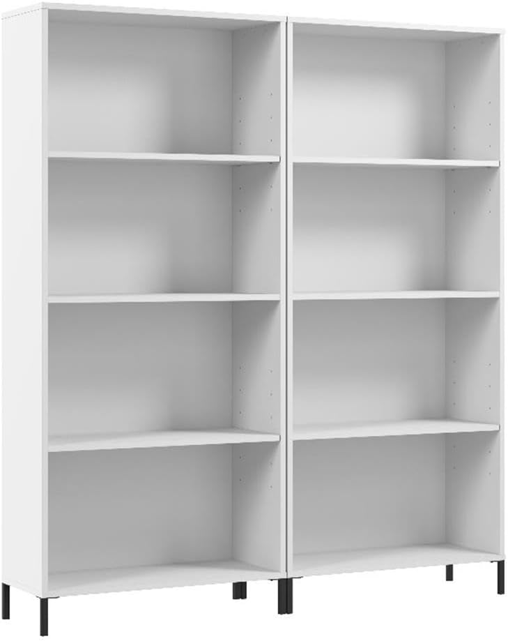 Bush Home Essence 4 Shelf Bookcase - Set of 2 in White | Organizers and Shelves for Home Office Workspace, Living Room, Entryway, Bedroom, and Mudroom