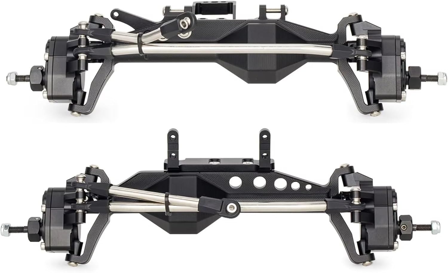 RC Axle For LCG For SCX10 III For Capra H10 OPTIC 1/10 Aluminum 4WS Offset Portal Axle Set With Servo Mount 4 Wheel Steering For Chassis Comp(Black,Set)