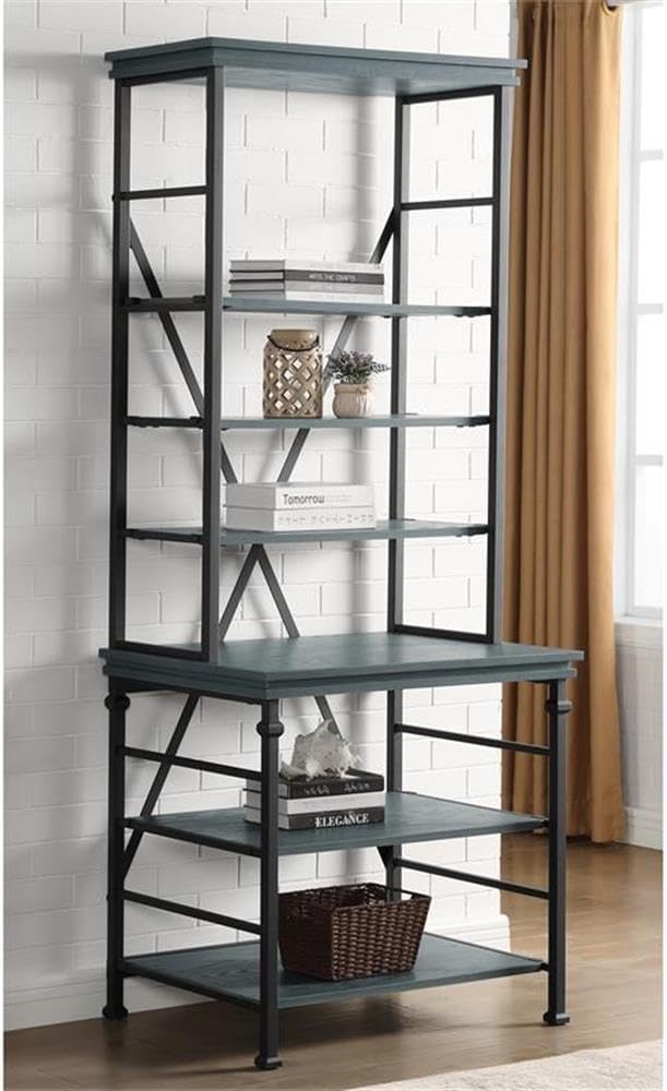 Furniture of America Garna Industrial Metal 6-Shelf Bookcase in Antique Blue
