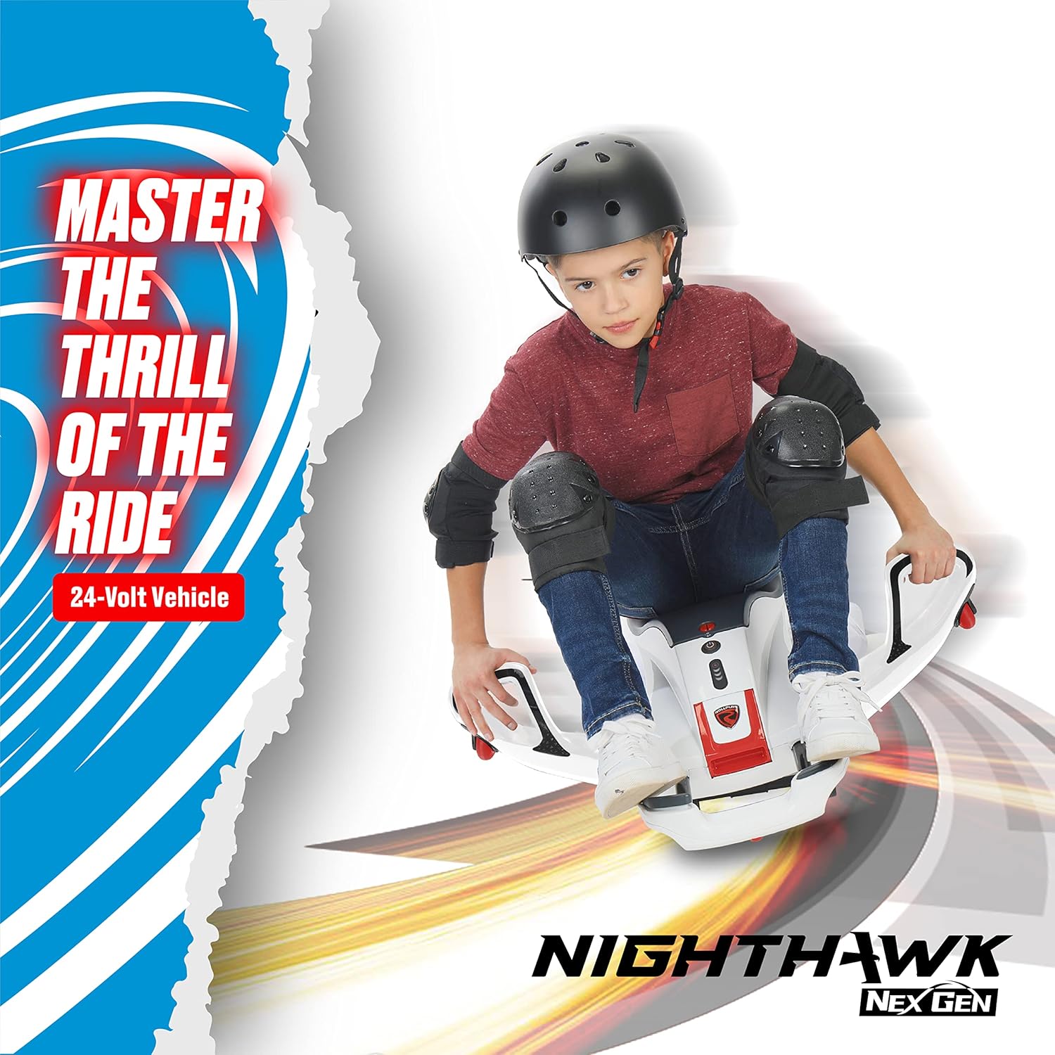 Rollplay Nighthawk NexGen Electric Ride On Toy for Ages 6 & Up with High Power 24V Lithium Ion Battery, Side Handlebars for Steering, and a Top Speed of 6.5 MPH, White