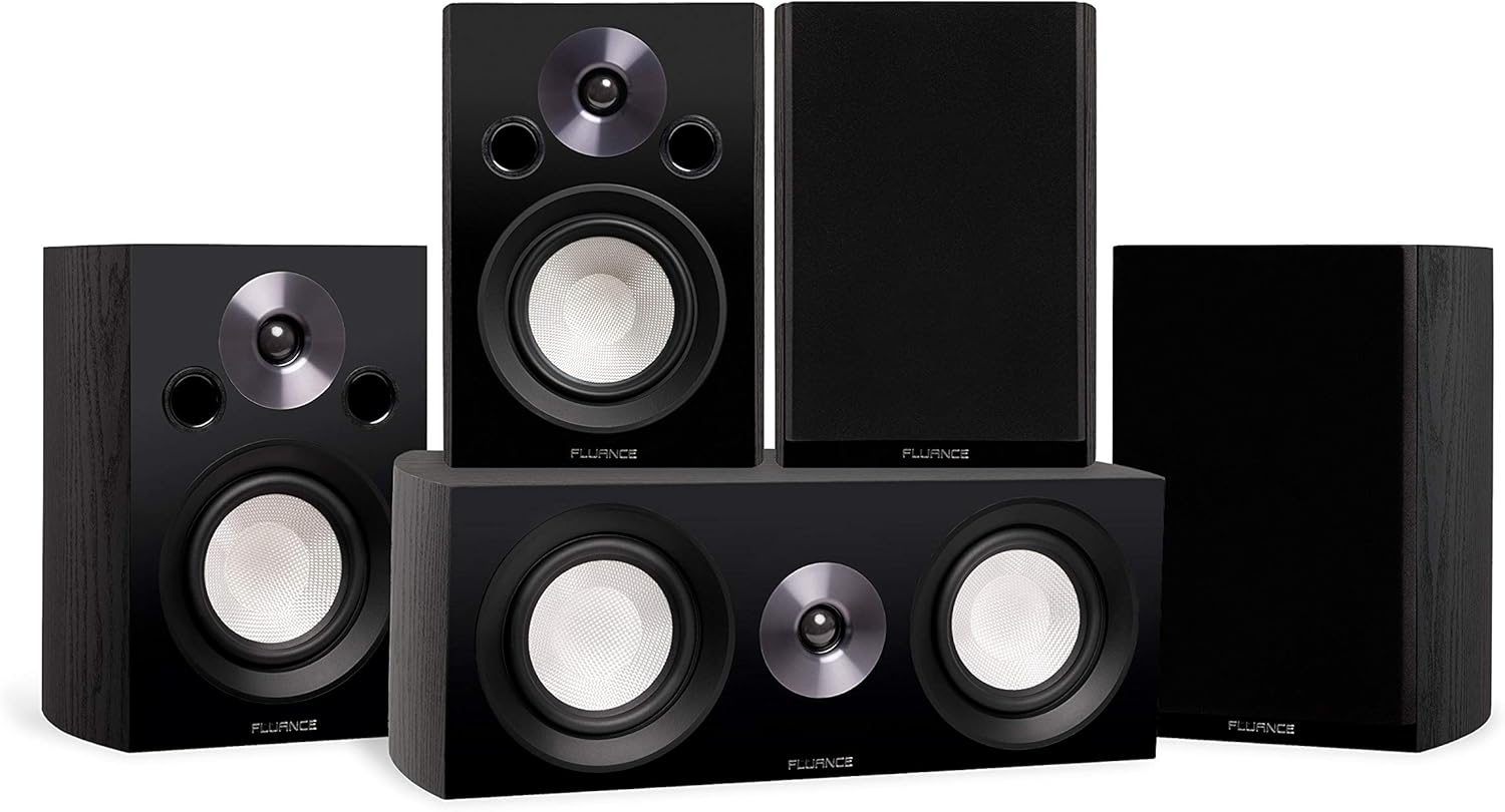 Fluance Reference Compact Surround Sound Home Theater 5.0 Channel Speaker System Including 2-Way Bookshelf, Center Channel and Rear Surround Speakers - Black Ash (X850BC)
