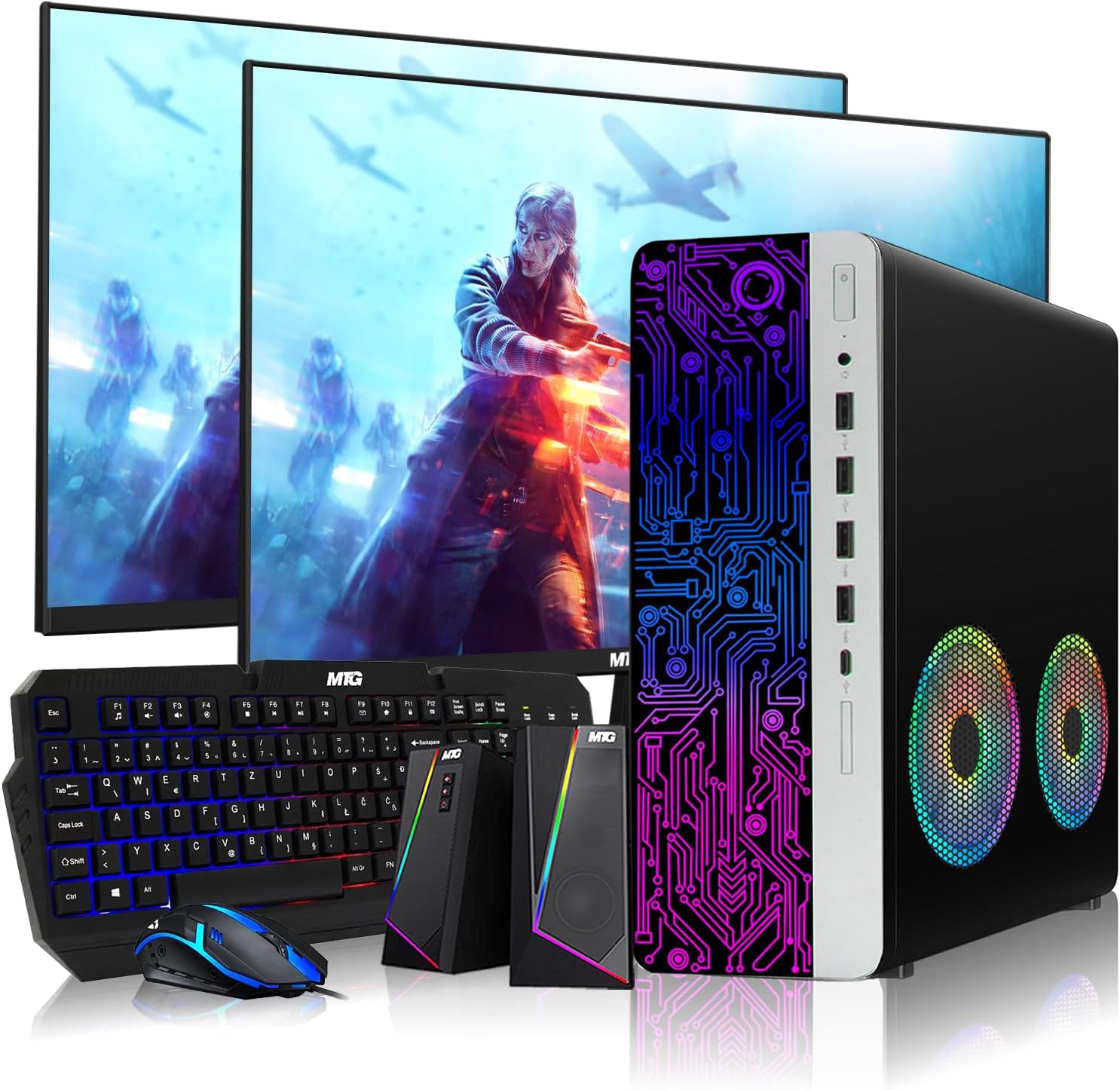 TechMagnet i7-6th Gen Desktop RGB Computer PC, 16GB DDR4 Ram 512GB SSD, Dual 27 Inch Monitor, RGB Speaker, Gaming Keyboard Mouse, 2X ARGB Fan WiFi, Windows 11 Pro (Renewed)