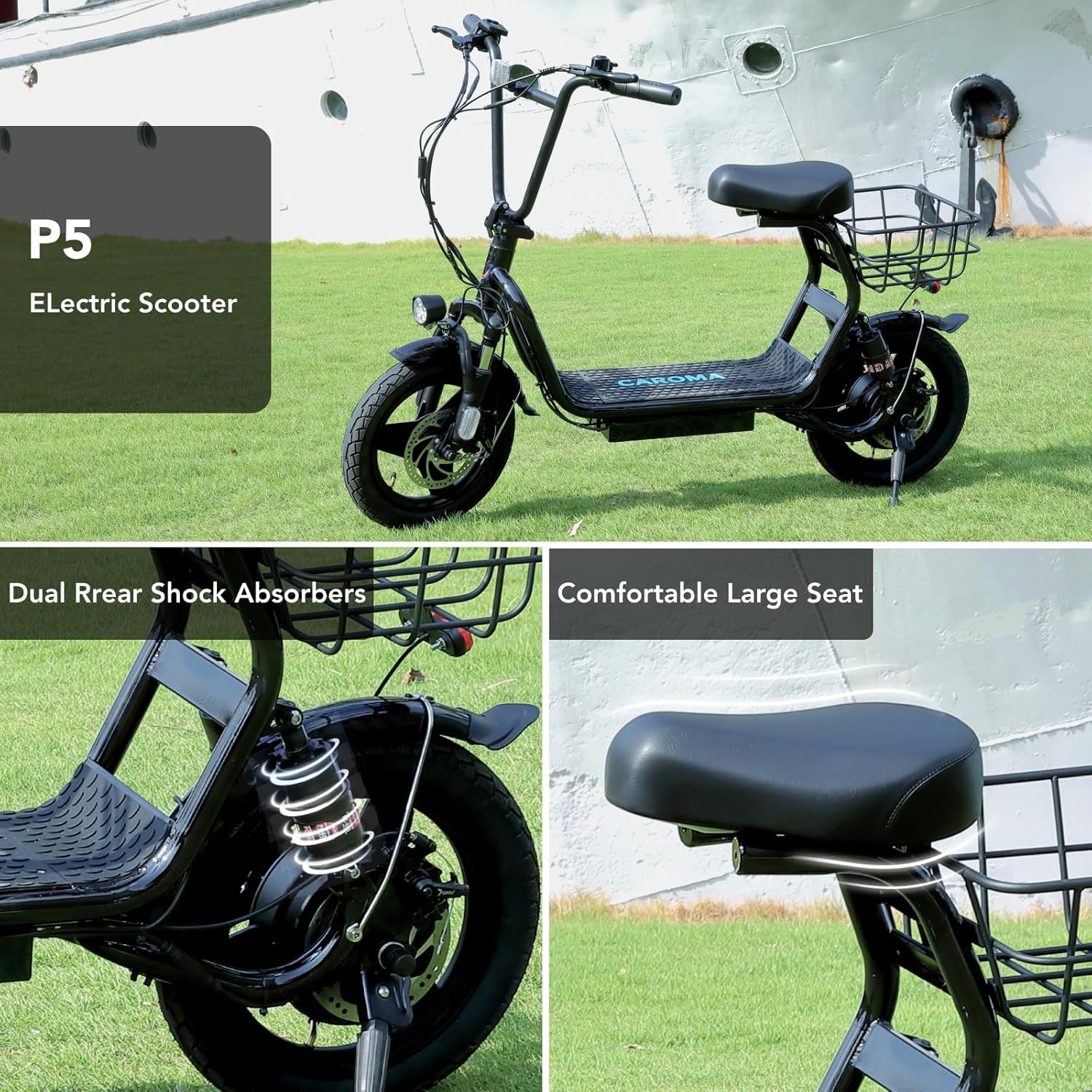 Caroma Electric Scooter for Adults with Seat, 800/1200W Motor, Max 30Miles Ranges&20Mph, 14
