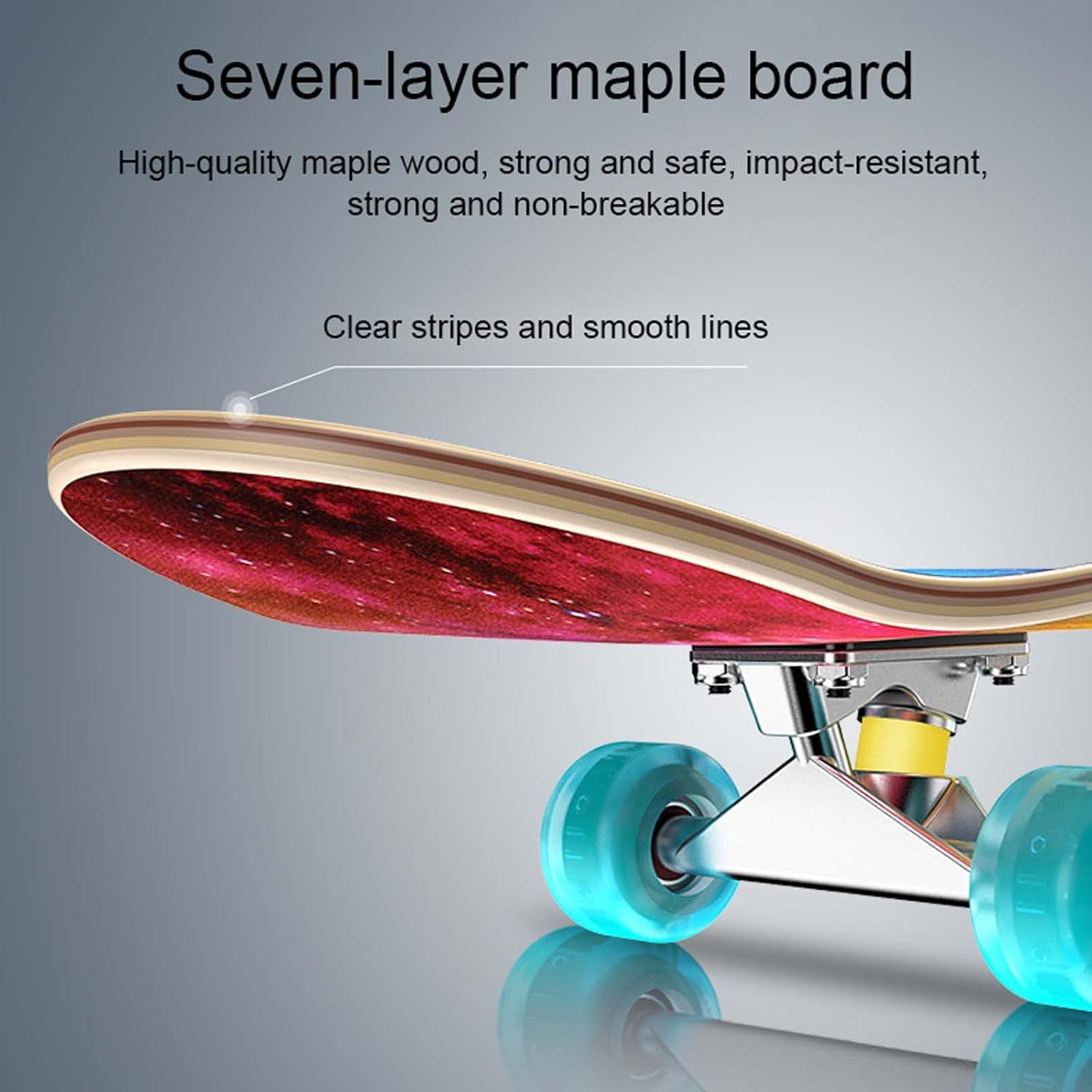 Skateboard 7-Layer Maple Deck with Colorful Flashing Wheels, Standard Skateboards for Beginners, Teens, Adults, Birthday Gift