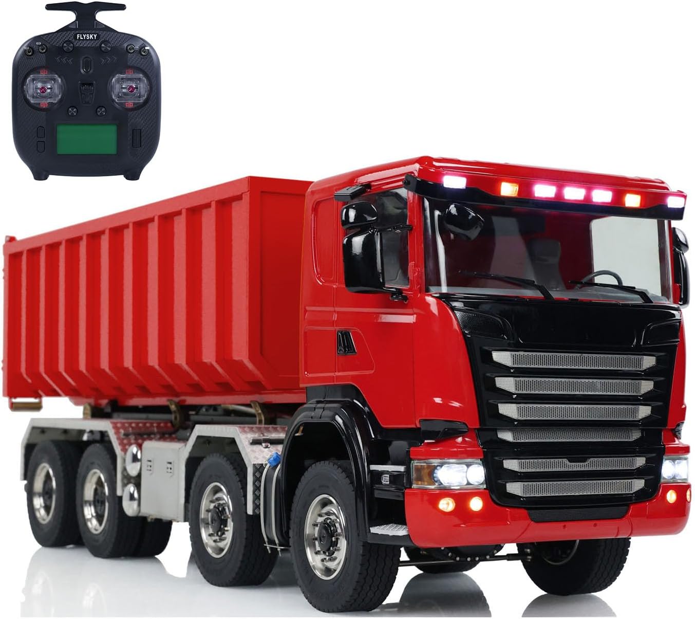 1/14 8x8 RC Hydraulic Full Dump Truck 3-Speed Transmission Roll-on Dumper Trucks for Adult Hobby(Red)