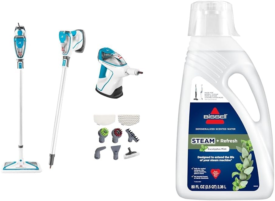 Bundle of Bissell 2075A Powerfresh Slim Steam Mop + Eucalyptus Mint Steam Water, 80 oz, 1392F
