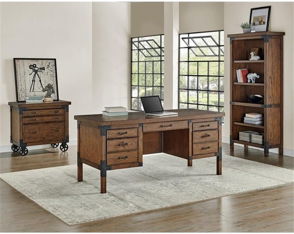 Pemberly Row Rustic Open Wood Bookcase in Brown