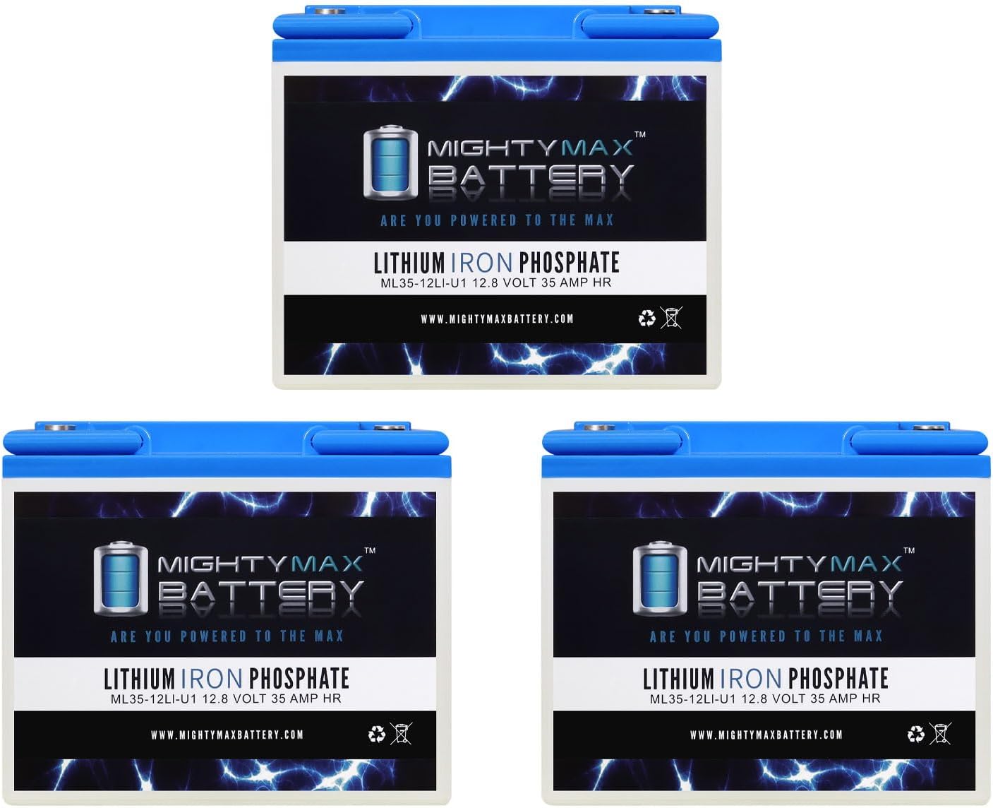 Mighty Max Battery 12V 35AH U1 Lithium Replacement Battery Compatible with Scooter Pride Mobility Jazzy Select Wheelchair - 3 Pack