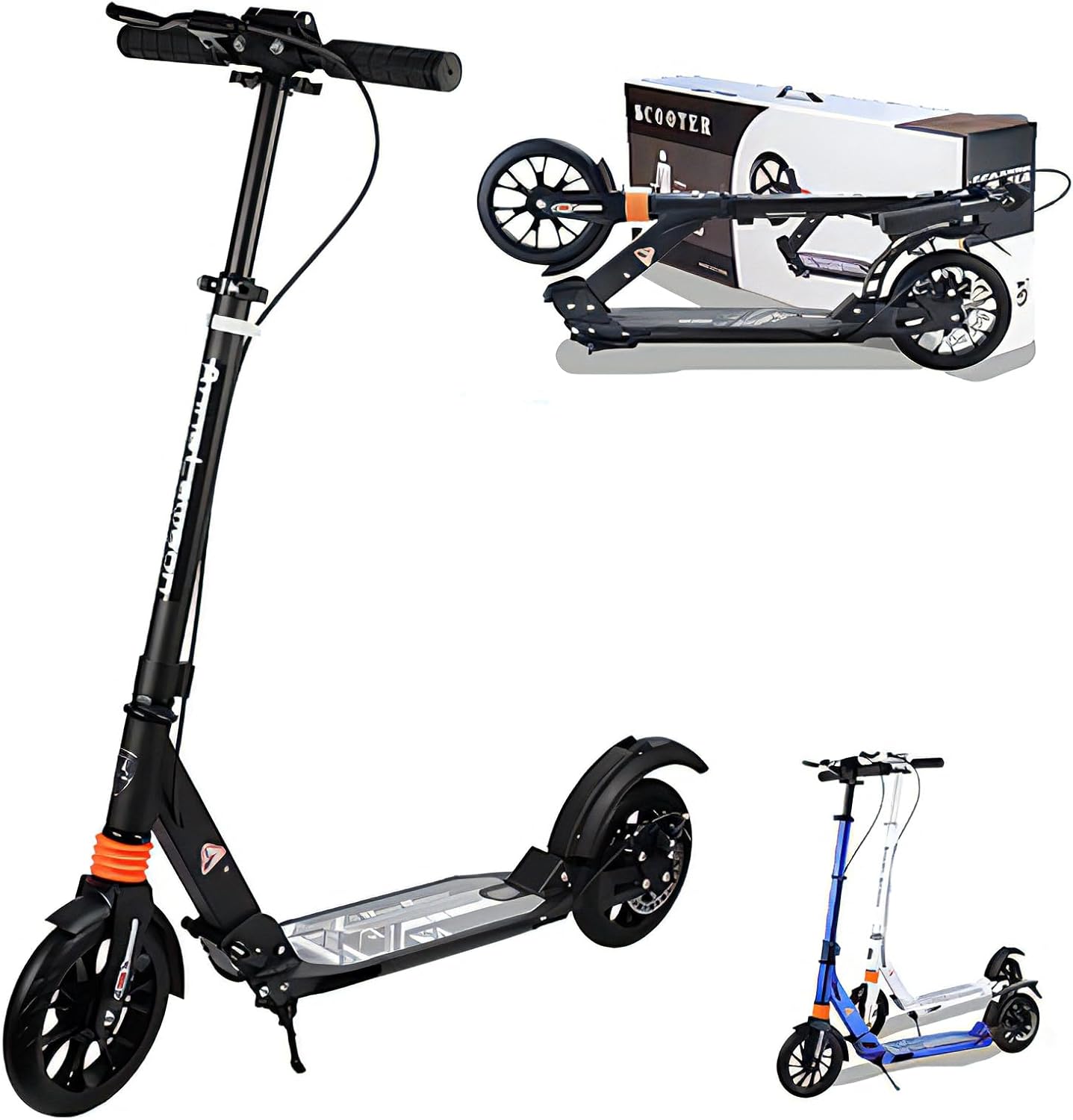 Adult Kick Scooter with Brakes, Aluminum Alloy Scooter for Teens & Adults, with Foot Support Frame, Shock AbsorptionDesign, Third Gear Adjustment, Big Wheels Foldable Scooter for Indoor & Outdoor