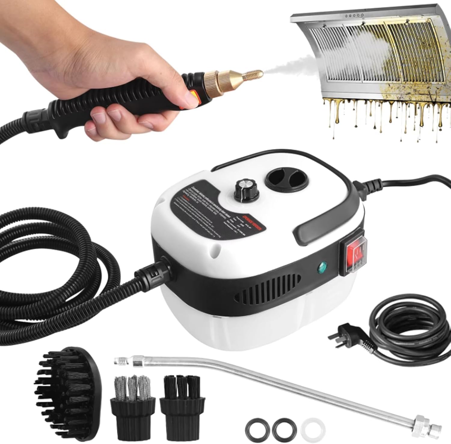 Handheld Steam Cleaner, Portable High Temp Steamer Cleaning Machine with 3 Brush Heads, Steamer for Cleaning Grout Tile Car Living (White 110v)