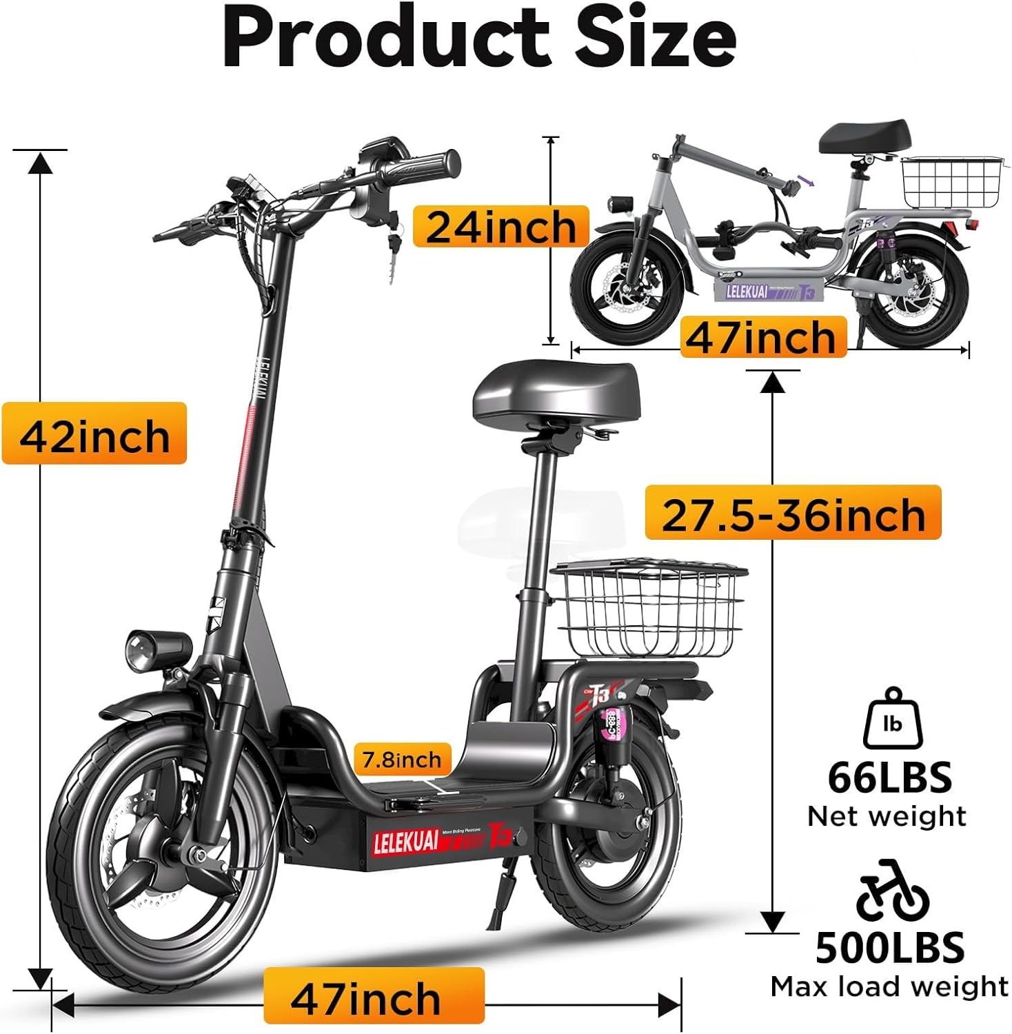 Electric Scooter for Adults Teens, Heavy Duty Escooter with Seat – 500 LBS Capacity, 30MPH, 30-Mile Range, 720W Motor, Dual Suspension E Scooter, Foldable Powered Mobility Scooter with Basket
