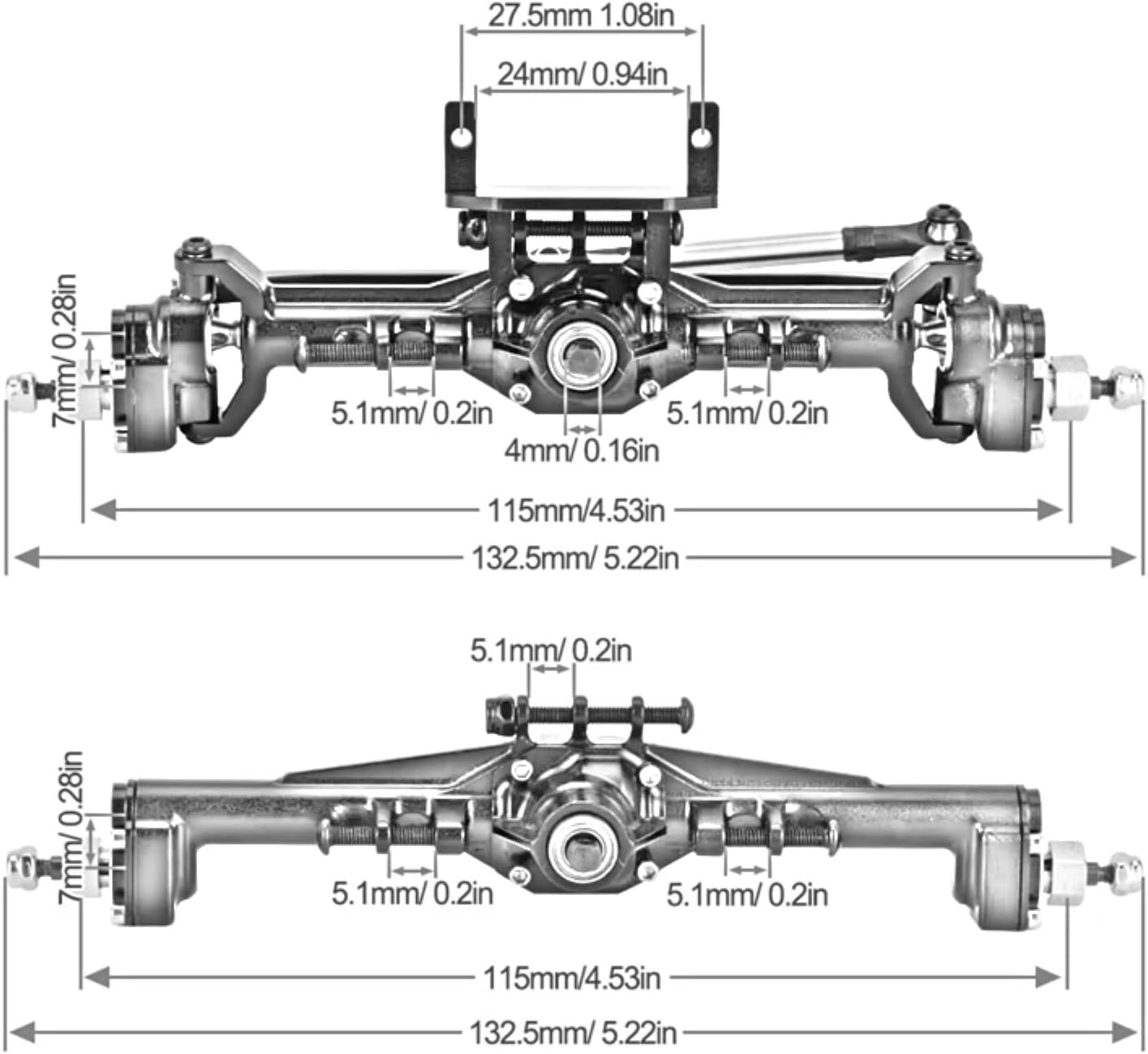 Rc Front Rear Axle for TRX4M 1/18 RC Crawler Car Axle Upgrade Parts Aluminum CNC Portal Axles +10mm with Lay Down Servo Mount Links(Silver)