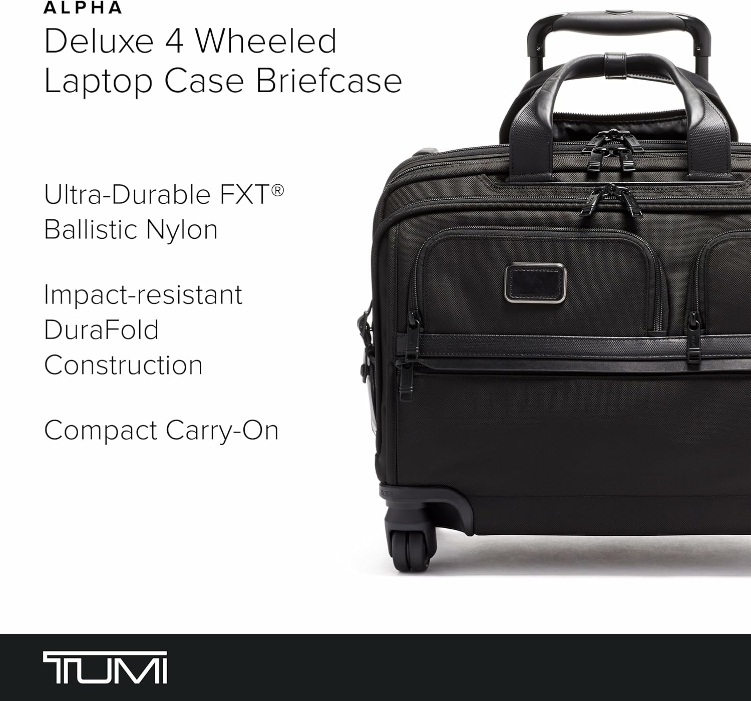 TUMI - Alpha Deluxe 4 Wheeled Laptop Case Brief - Laptop Bag with Wheels - Travel Briefcase with Expandable Design