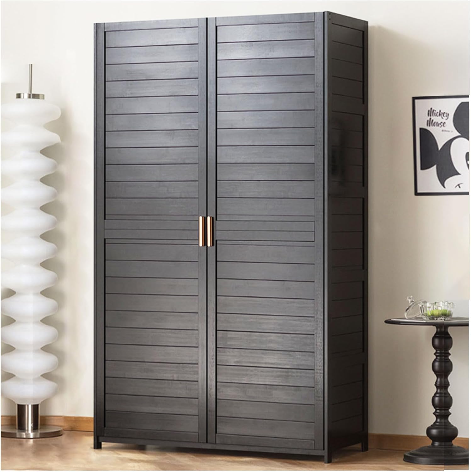 Black Bookcase Cabinet with 2 Doors, Office Storage Cabinets with Gold Handles, Versatile Storage for Laundry Room, Living Room, Home Office, Dinning Room,5 Layers,100cm/39in