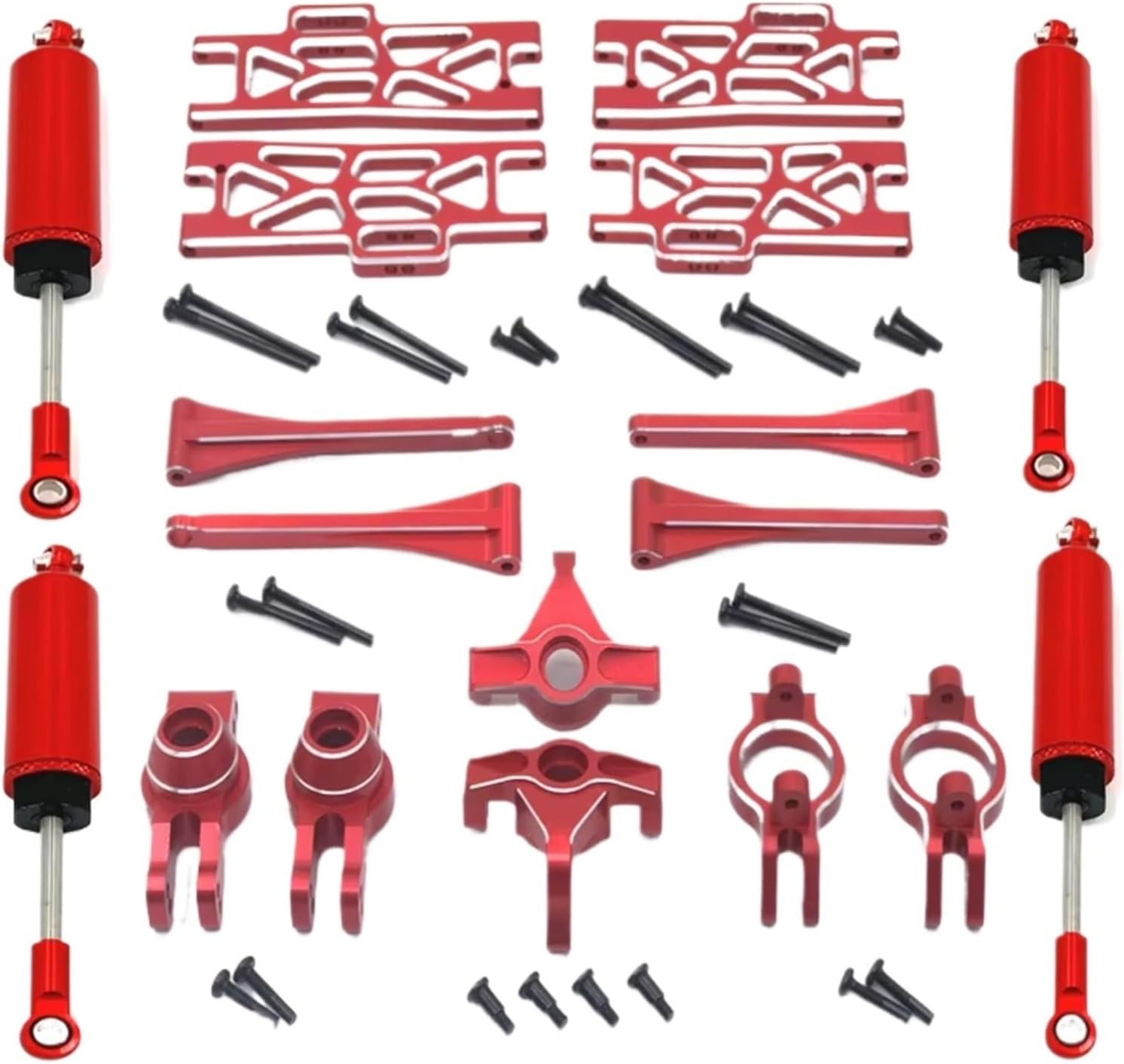 RC Upgrade Parts for Wltoys 104016 104018 104009 12402-A 12404 12409 Metal Upgrade Parts Kit Steering Assembly Link Rod Shock Absorber Set RC Car(Red)