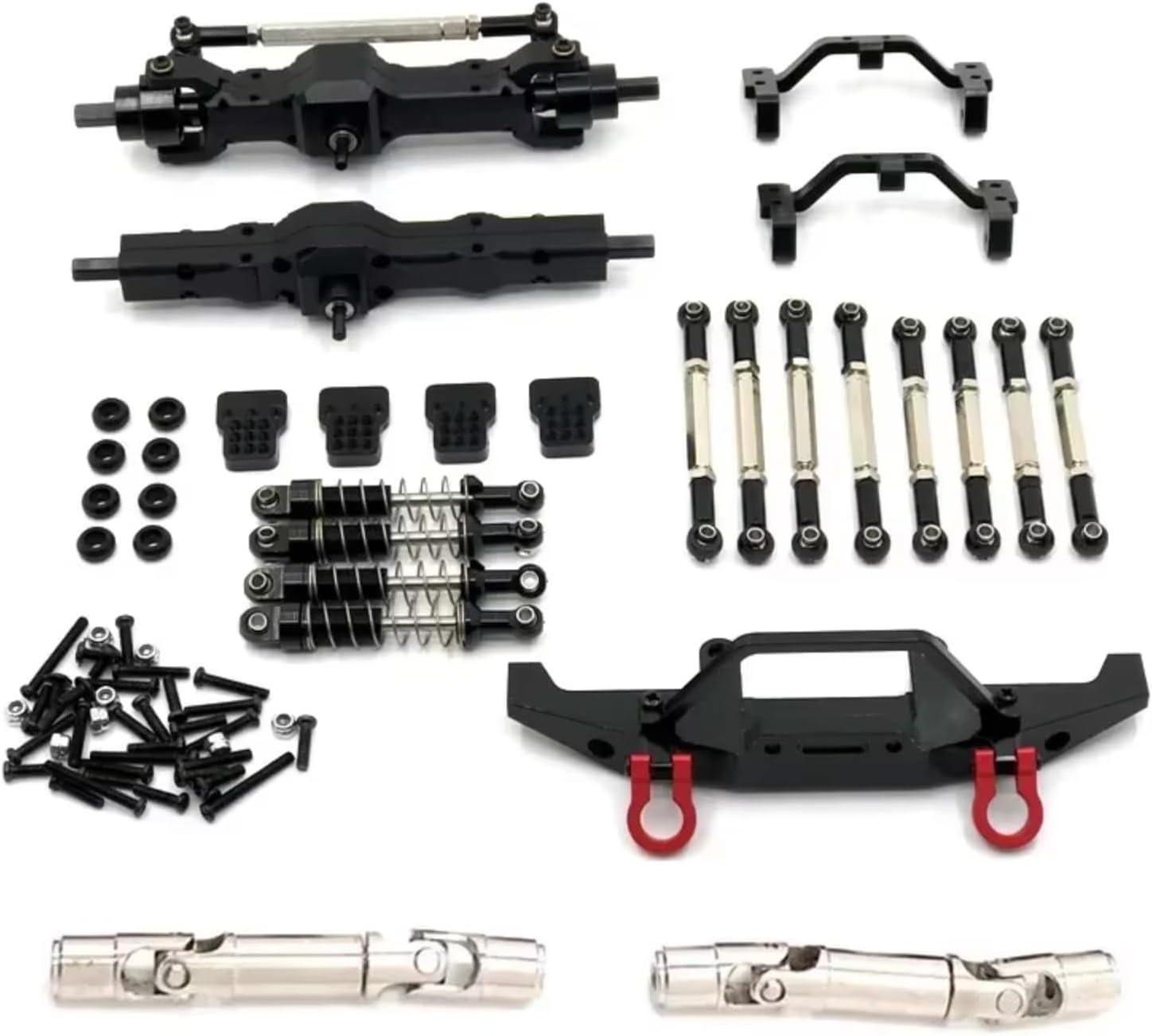 RC Spare Part Compatible with Feiyu for WPL C14 C24 1/16 RC Car Upgrade Parts Metal Tie Rod Shock Absorber Tie Rod for Seat Nine Piece Set(Black)