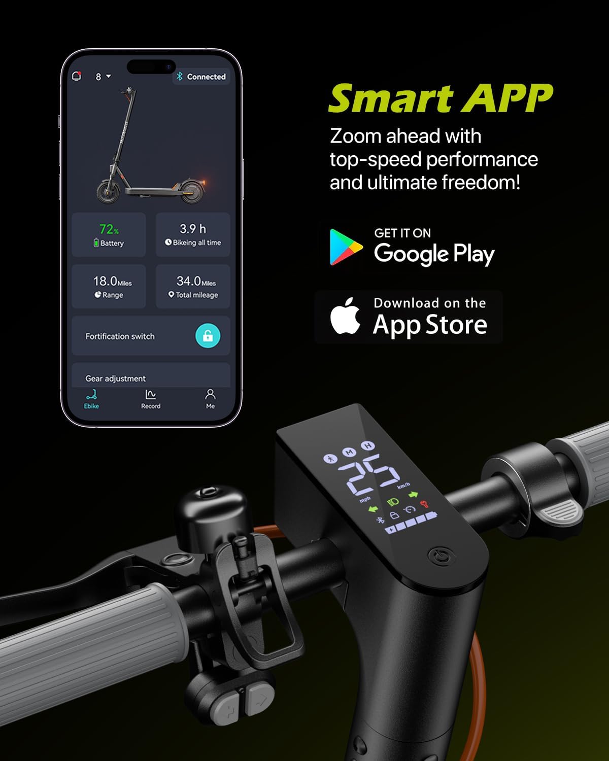 MEGAWHEELS Electric Scooter,Electric Scooter Adults with Suspension,10in Pneumatic Tires,350W Motor,19 Miles Long Range,15.5 Mph,E Scooter with Smart APP Control for Commuting, Outdoor, Short Travel