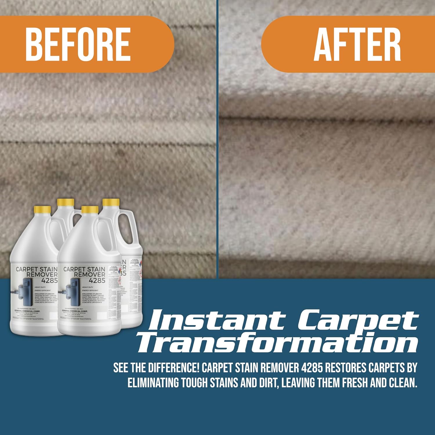 CarpetGeneral - Heavy Duty Carpet Stain Remover 4285 - Easy Clean & Professional Carpet Cleaner Products - Residential & Commercial Multi-Purpose Stain Pretreater & Precleaner -(Case of 4) 1 Gal Jugs