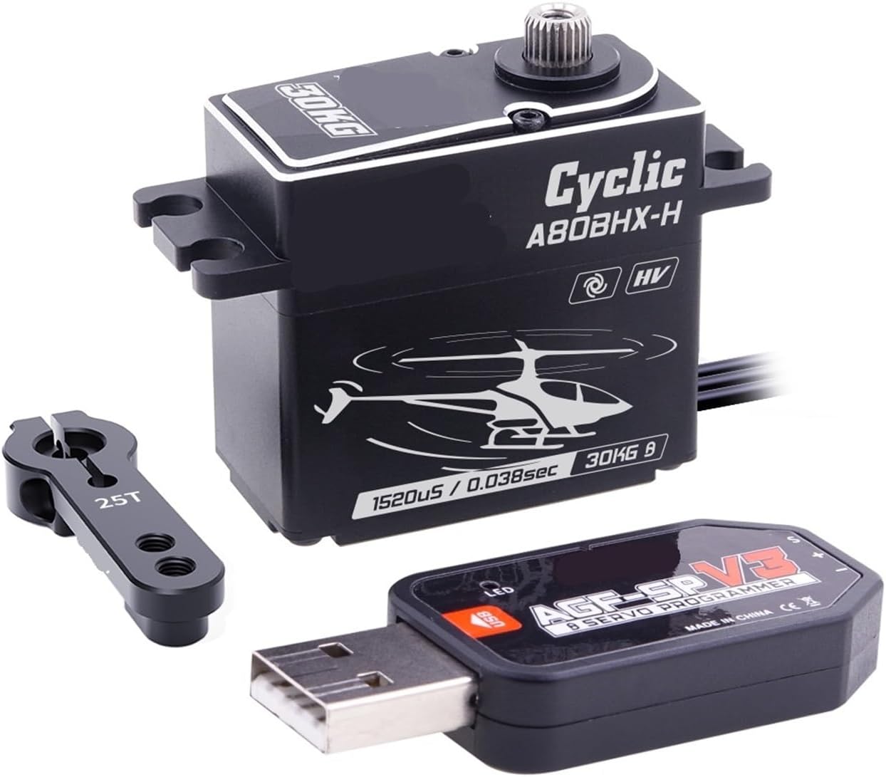 Servo A80BHP-H 18.5KG HV Fast Brushless Digital for RC 570-800 Size 450-700 Class Helicopters(A80BHX-H Cyclic Set3)
