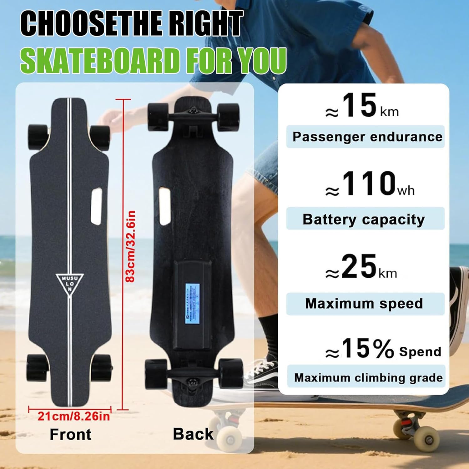 Electric Skateboard with Remote, Complete Cruiser Longboard Skateboard for Adults, Commuting E-Longboard Easy Carry Handle Design, 15 KM Range D