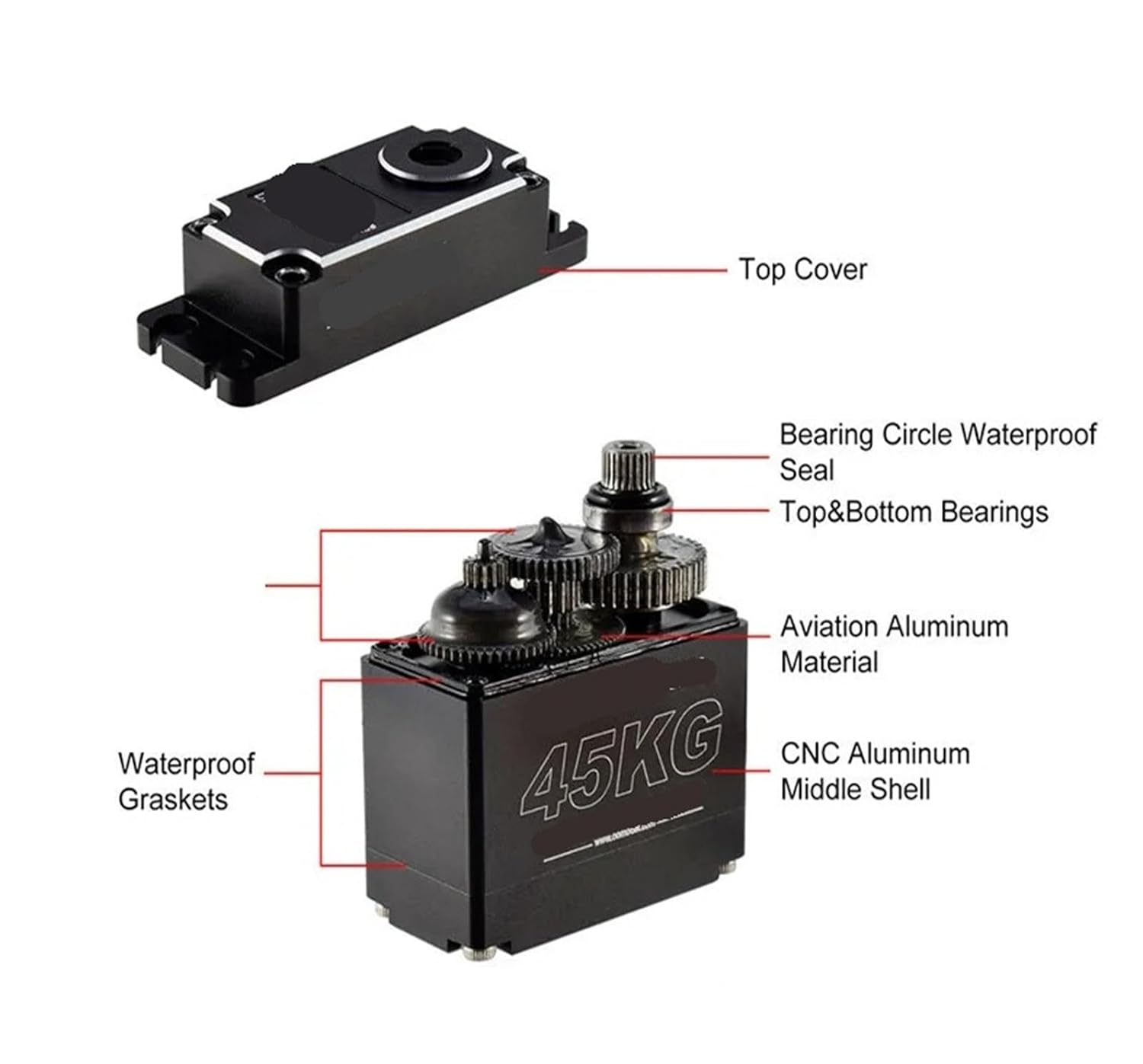 DC45-45kg Metal Gear Digital High Voltage Servo for 1/8/1/10 RC Cars(SC45M-180)