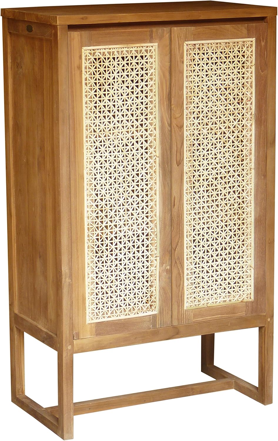 Recycled Teak Wood West Indies Rattan Cupboard/Bookcase