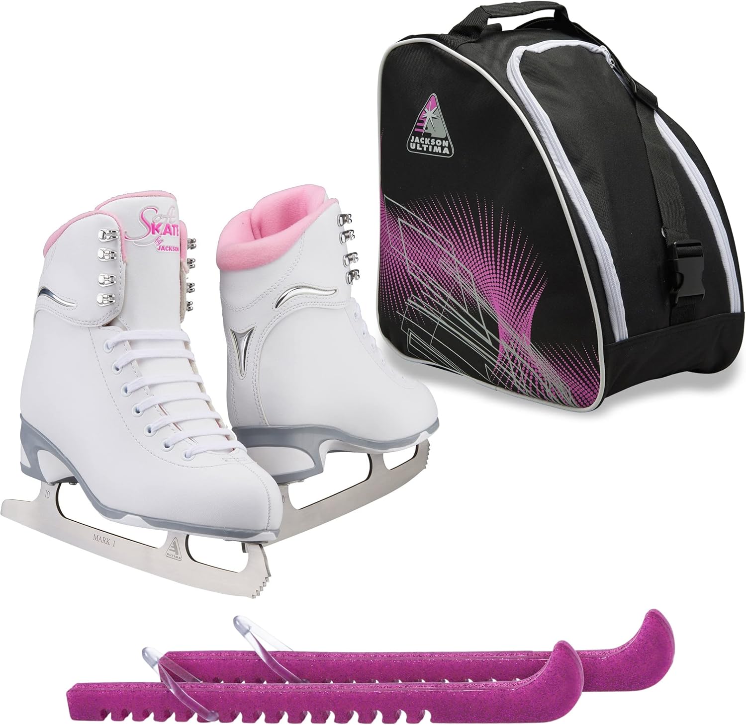 Jackson Ultima Finesse JS180 / JS181 / JS184 Figure Ice Skates for Women and Girls Bundle with Guardog Skate Guards, Jackson Skate Bag JL350 - Improved, JUST LAUNCHED 2020