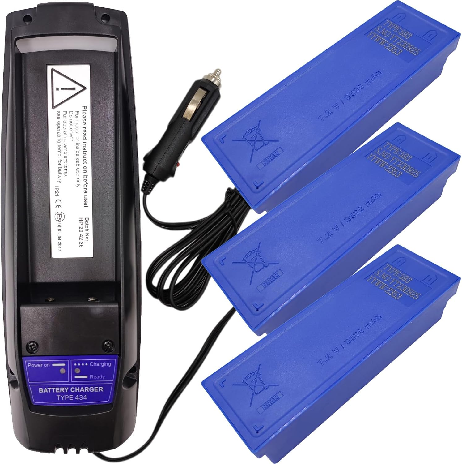 (1x Charger + 3X Battery) 3-Pieces 7.2V 3300mAh Scanreco 593 Ni-MH Rechargeable Battery with 10-30V DC Scanreco 434 Battery Charger for SCANRECO 593 590 592 596 EEA2512 RC400 Battery GP222101