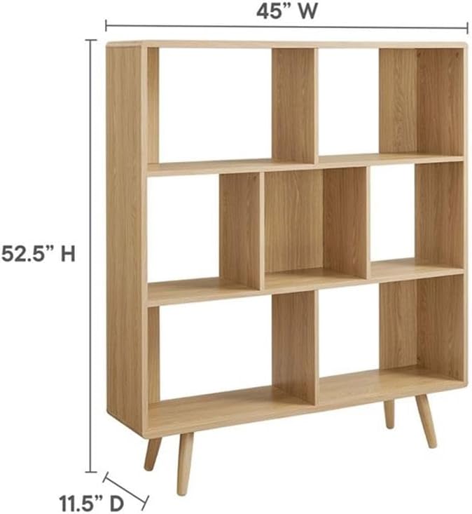 Pemberly Row 7-Shelf Wood Bookcase with Splayed Dowel Legs in Oak
