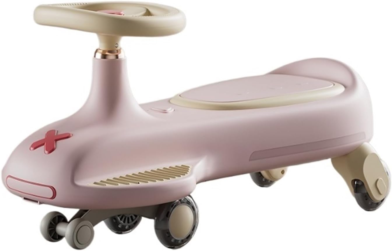 Kids Wiggle Car Ride on Toys with Music Silent Wheels Indoor Outdoor for Ages 3 and Up Toy Set Anti-Rollover(Pink)