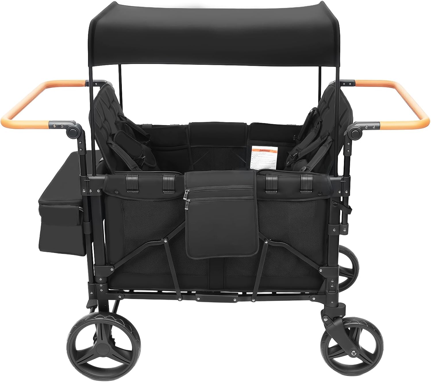 4-Seat Stroller Wagon, Kids Stroller Wagon with Canopy & Mesh Sides – 66.14lbs/Seat Load, Adjustable Handle, Foldable for 6Months-6Years, Ideal for Families, Park/Zoo Outings