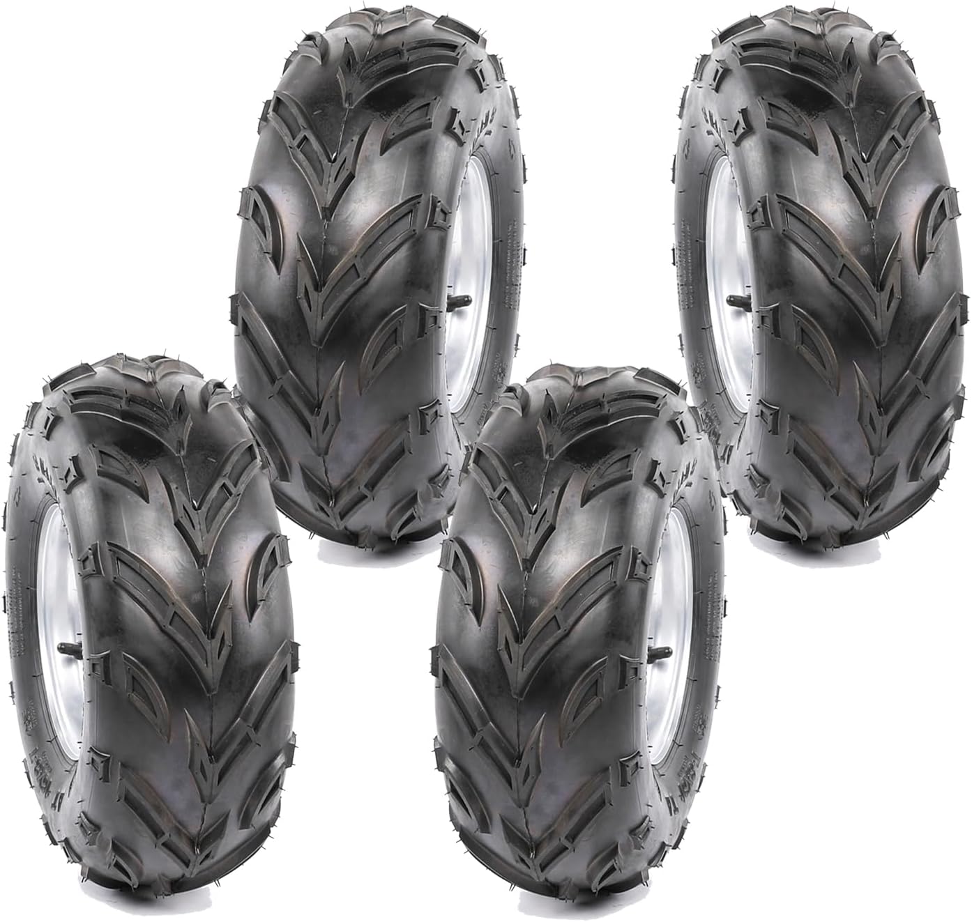16x8-7 ATV Wheel Tires & Rims, 16x8x7 Front or Rear Tubeless Knobby Tyre Tube for Go Kart UTV Quad Buggy Mini Bike 4 Wheelers Ride on Mower, Set of 4
