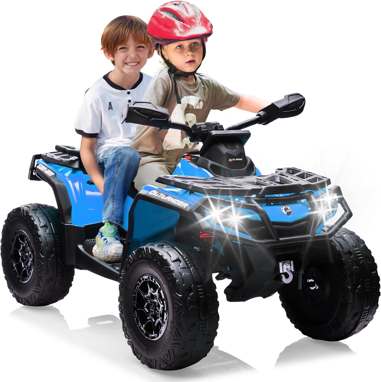 Heavy Duty 24v Kids ATV, 800w 4 Wheeler Quad Car Toy, Electric ATV 5Mph,110LBS Load,Off Road Big Treaded Tires,LED Headlights,Radio, Ride on Big Wheel Iron Frame PP Body 2 Seats