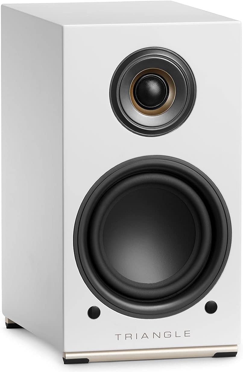 triangle - AIO Twin - Wi-Fi & Bluetooth Active Bookshelf Speakers with 2x50W Amplifier - HD Audio - Phono/Turntable + Optical TV Inputs - 165 x 304 x 235 mm - White (Pair)