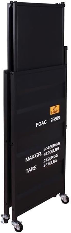 Furniture of America Lionna Metal Folding Bookcase with Wheels in Black