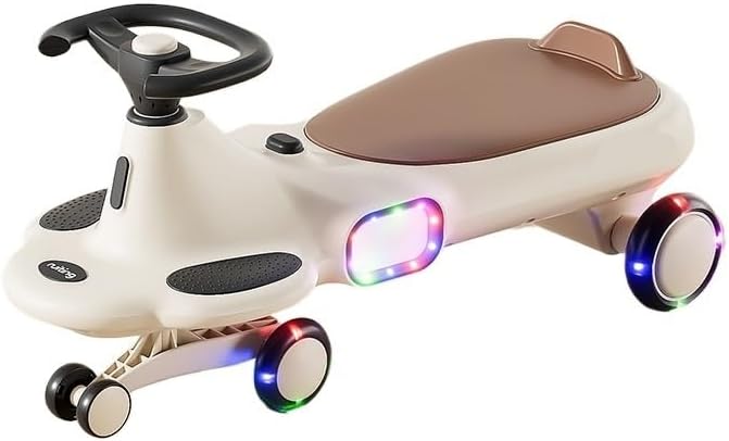 Twisted Bike with Music Roll Flash Wheels Cool Lights Anti-Rollover for Boys Girls Indoor Outdoor Toy(Brown)