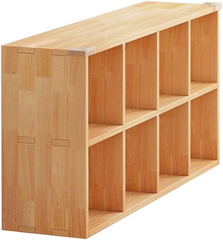 KWOKING Natural Finish Lateral Filing Organizer Shelf with Multiple Shelves Lumber Frame, Closed Back Wood Lattice Cabinet Floor Rack Low Bookcase Home Storage Cabinet Natural 47.2