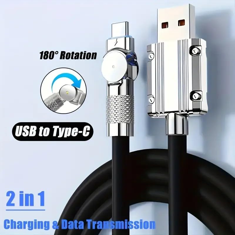 Maine 120W Type C Fast Charging Silicone - Type-C Male Connector to USB A Male Connector Data Cable, 180° Rotating Fast Charging Cable, Factory Wholesale Sales (1000, Black, 2M)